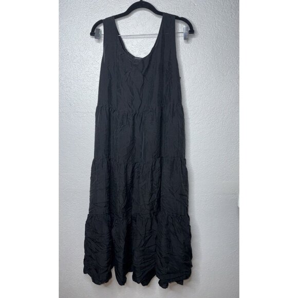 Eileen Fisher 100% Silk Tiered Dress Size Medium Sleeveless Black Sleeveless 1B - Picture 3 of 11